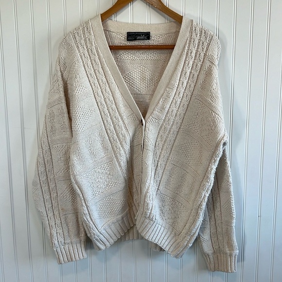 Other - Grandpa cardigan vintage men’s size medium 100% cotton knit pattern cream color